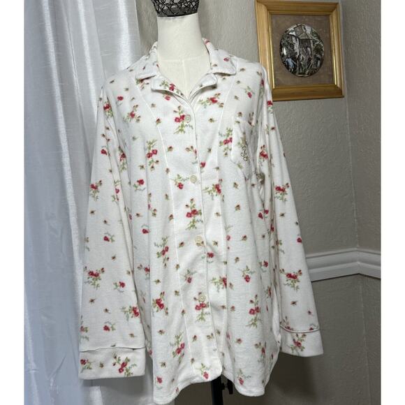Lauren Ralph Lauren Floral Pajama Top Polar Flece Collared button up Size XL - Picture 2 of 14